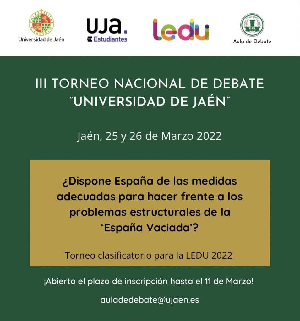 Abiertas inscripciones para el Torneo de la Universidad Jaén, clasificatorio para la Liga Española de Debate Universitario (LEDU)